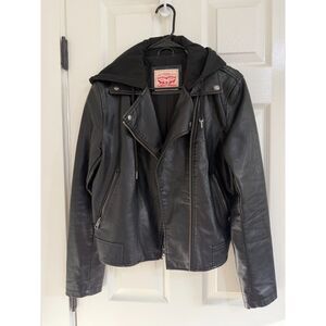 Levi's Womens Women's  Classic Faux Leather Motorcycle Jacket with Hood SZ L